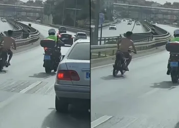 Peşindeki polisin üzerine motosiklet sürdü