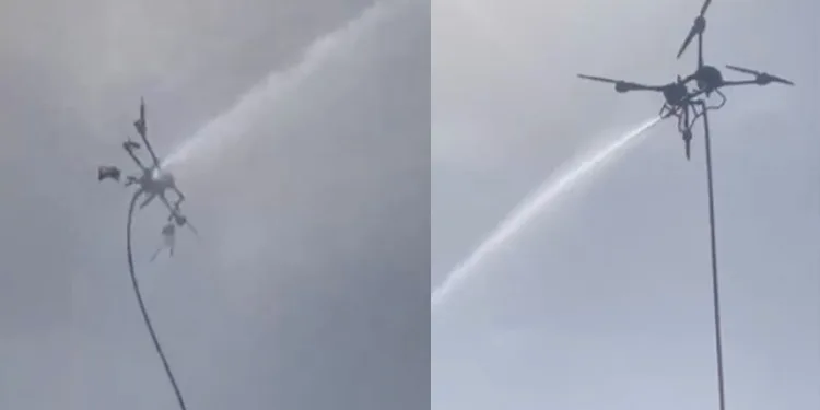 Yangın söndürme dronu havada parçalanıp yere çakıldı