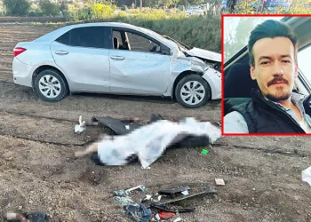 Karacabey’de otomobil taklalar atarak tarlaya uçtu
