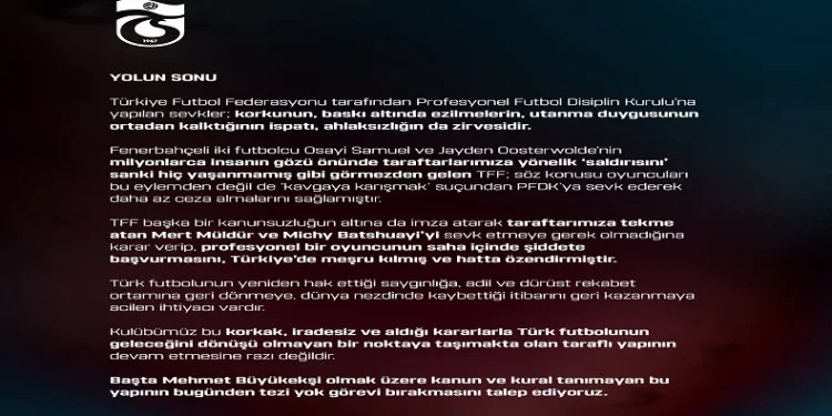 Trabzonspor’dan PFDK sevklerine sert tepki