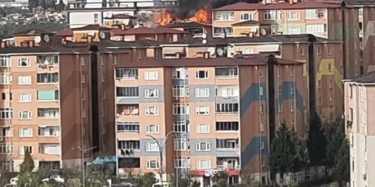 7 katlı apartmanın çatısı alev alev yandı