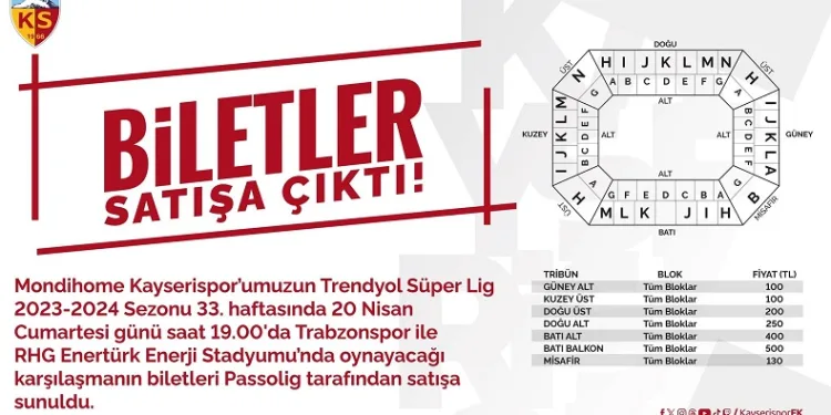Kayserispor-Trabzonspor maçı bilet fiyatları belli oldu