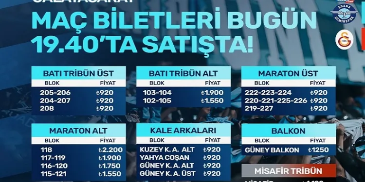 Adana Demirspor – Galatasaray maçı biletleri satışta