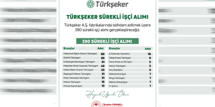 “Şeker Fabrikalarına işçi alınacak”