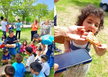 Parkta eğlenen çocuklara pizza sürprizi