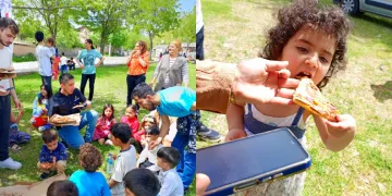 Parkta eğlenen çocuklara pizza sürprizi