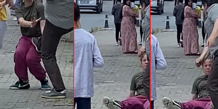 Sokak ortasında kadını tekme tokat dövdü