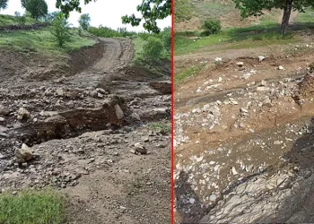 Sağanak sonrası köy yolu çöktü