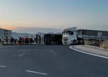 Mardin’de buğday yüklü kamyon devrildi