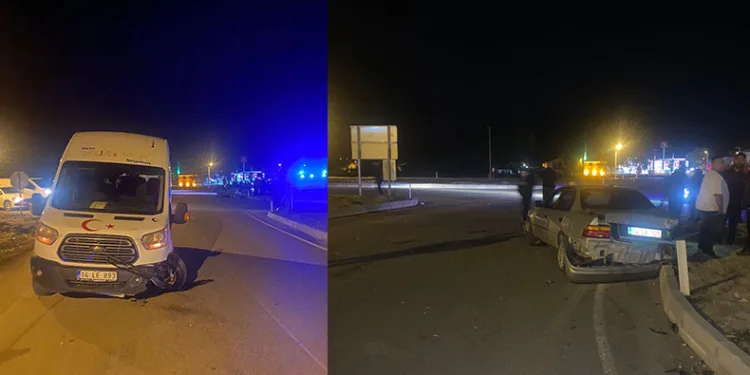 Minibüs ve otomobil çarpıştı