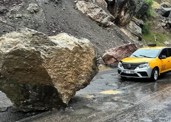 Şemdinli-Derecik yoluna kaya düştü