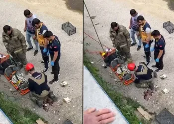 Dereye düşen kişiyi itfaiye halat yardımıyla kurtardı