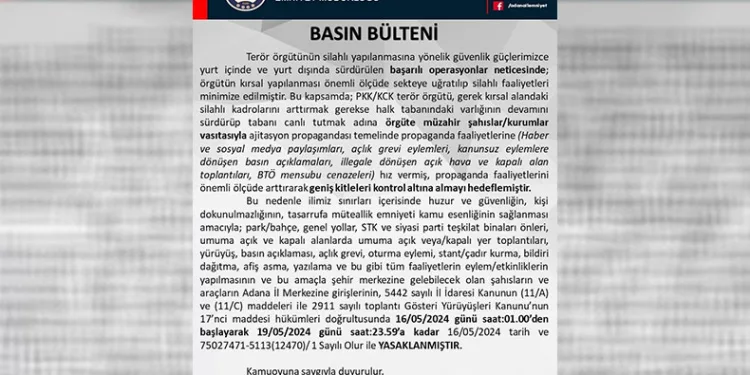 Adana’da yürüyüş ve gösterilere geçici yasak