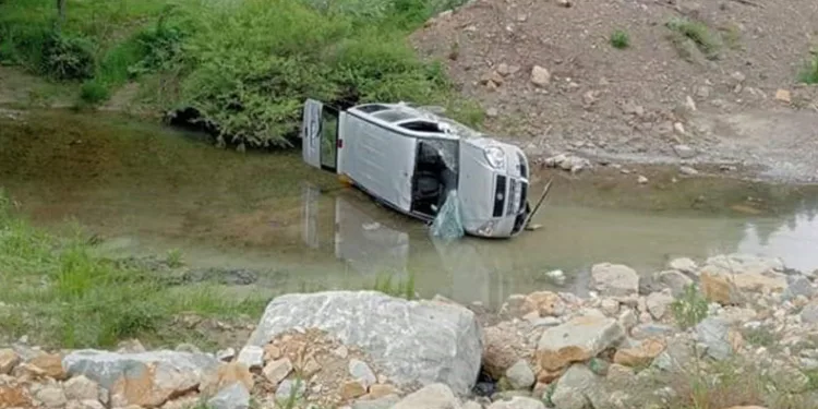 Yoldan çıkan kamyonet çaya uçtu