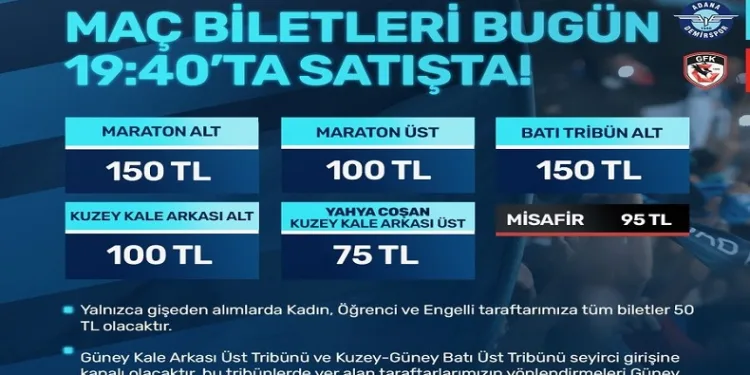 Y. Adana Demirspor – Gaziantep FK maçının biletleri satışa çıktı