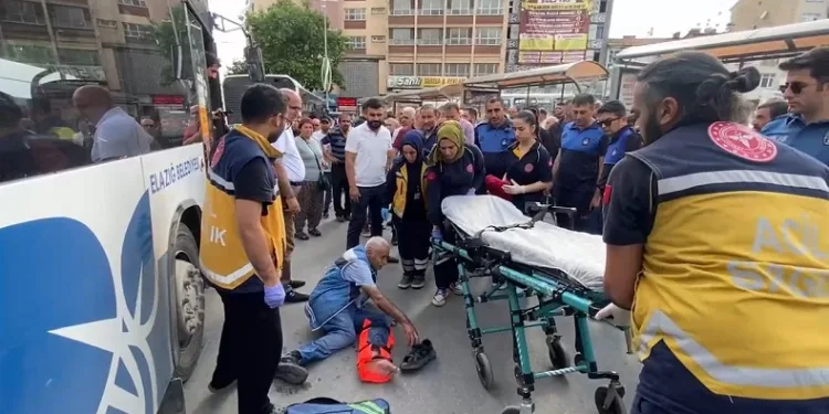Otobüsten düşen adamın ayağı tekerleğin altında kaldı