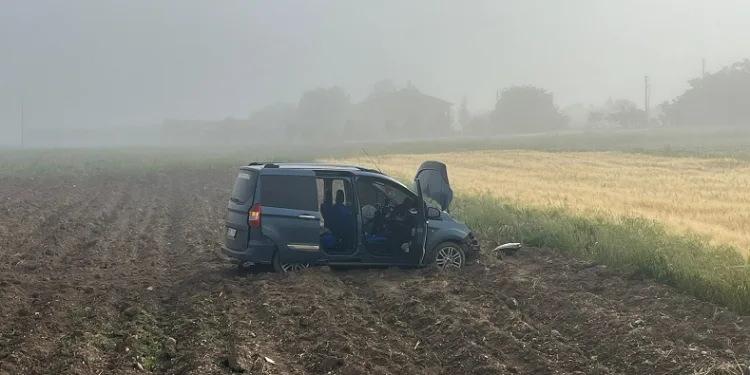 Tarlaya giren hafif ticari araçta 3 kişi yaralandı