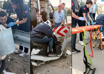 Motosiklet bariyerlere ok gibi saplandı