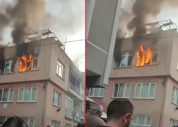 Bursa’da 3 katlı binanın en üst katı alev alev yandı