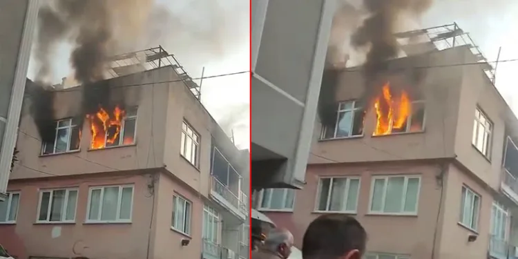 Bursa’da 3 katlı binanın en üst katı alev alev yandı