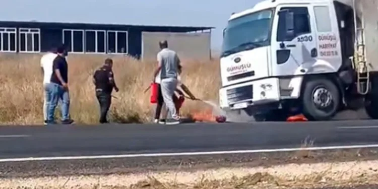 Siverek’te hafriyat yüklü kamyon cayır cayır yandı