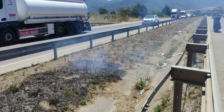 Bursa’da araçtan atılan sigara izmariti yangın çıkardı