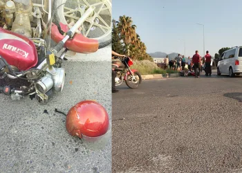 Gazipaşa’da motosiklet sürücüsünün hayatını kask kurtardı
