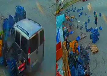 Freni patlayan araç market kasalarına daldı