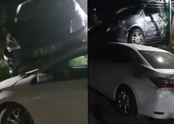 Kontrolden çıkan otomobil, başka bir aracın üzerine düştü