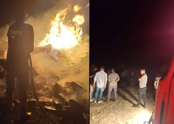 Yıldırım düşen evde yangın çıktı