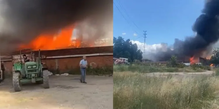 Tokat’ta ahır ve samanlık alevlere teslim oldu