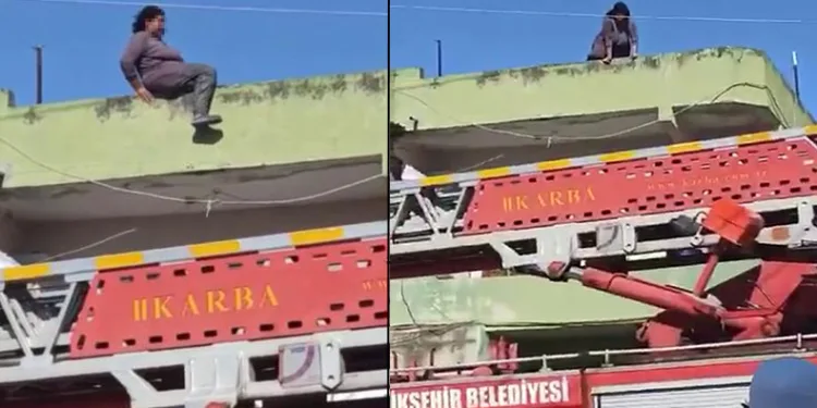 İntihar etmek isteyen kadını itfaiye ekipleri yakaladı