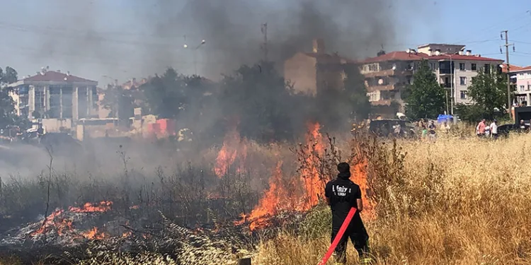 Mahalle arasındaki arazi yangını korkuttu