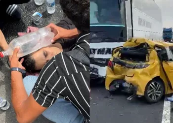Yolcu otobüsü otomobile çarptı
