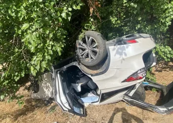 Refüje çarpan otomobil takla attı