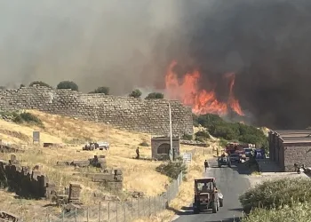 Ayvacık’ta makilik alanda çıkan yangın antik kente sıçradı