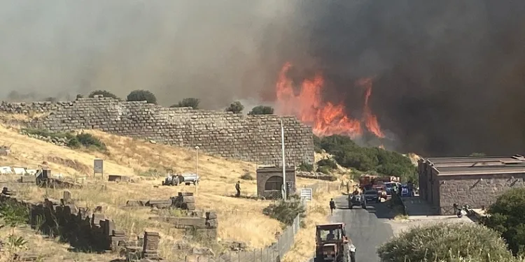 Ayvacık’ta makilik alanda çıkan yangın antik kente sıçradı