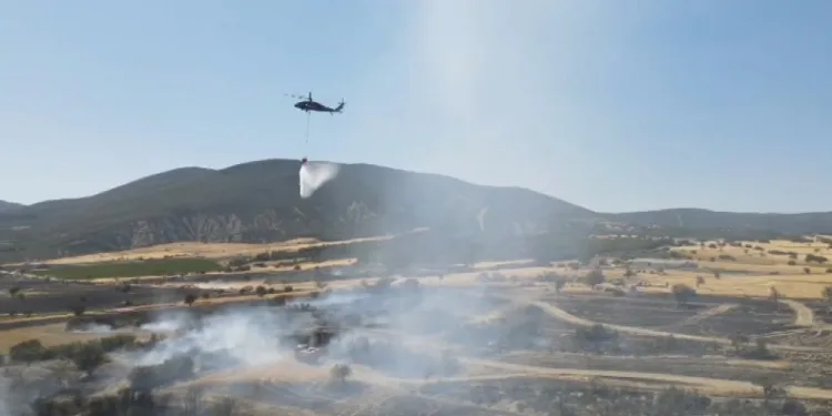 Anız yangınında bin dönümlük arazi küle döndü
