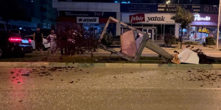Bursa’da sürücü adayı reklam panosu ve ağaçları devirdi