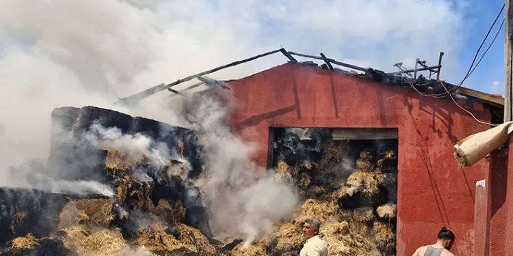 Depoda çıkan yangında 3 bin adet saman balyası küle döndü