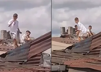 Çocukların çatıda korkutan oyunu kamerada