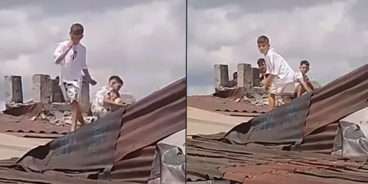 Çocukların çatıda korkutan oyunu kamerada