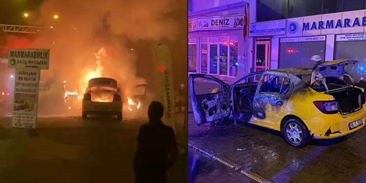 Gemlik’te ticari taksi alevlere teslim oldu