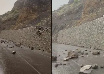 Heyelan sürücülere zor anlar yaşattı