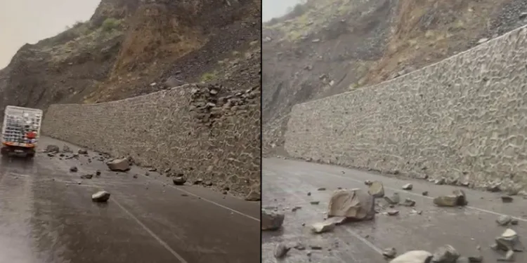 Heyelan sürücülere zor anlar yaşattı