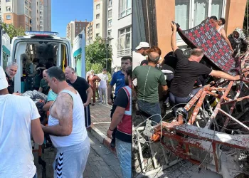 İnşaat işçileri çöken iskelenin altında kaldı