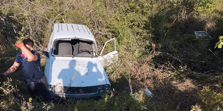 Yoldan çıkan araç ağaçlık alana uçtu