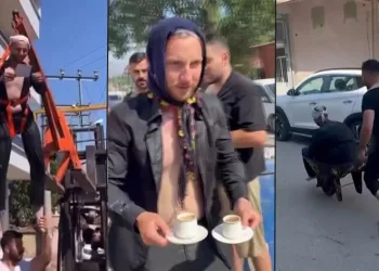 Damadı forklifte astılar, bahçe hortumuyla yıkadılar