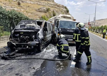 Mardin’de seyir halindeki ticari araç alevlere teslim oldu