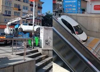 Aracıyla Kızılay metro istasyonuna uçtu